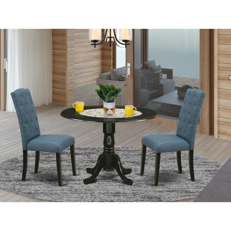 East West Furniture East West Furniture DLCE3-BLK-21 3 Piece Dublin Dinette Set - Black & Blue DLCE3-BLK-21